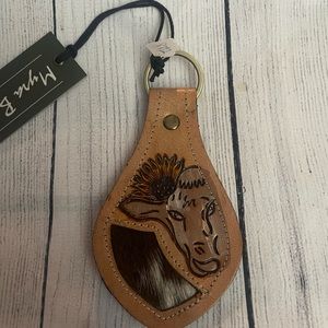 Myra leather & hairon keychain. Cow / flowers.  New with tags